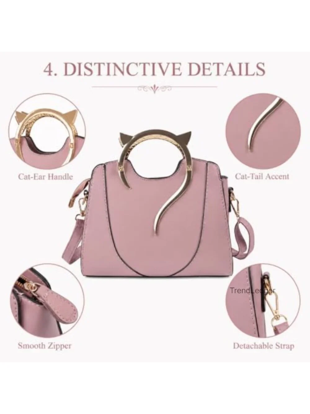 Cat Purse Women Cute Top Handle Shoulder Bag Teens Girls PU Leather Gothic